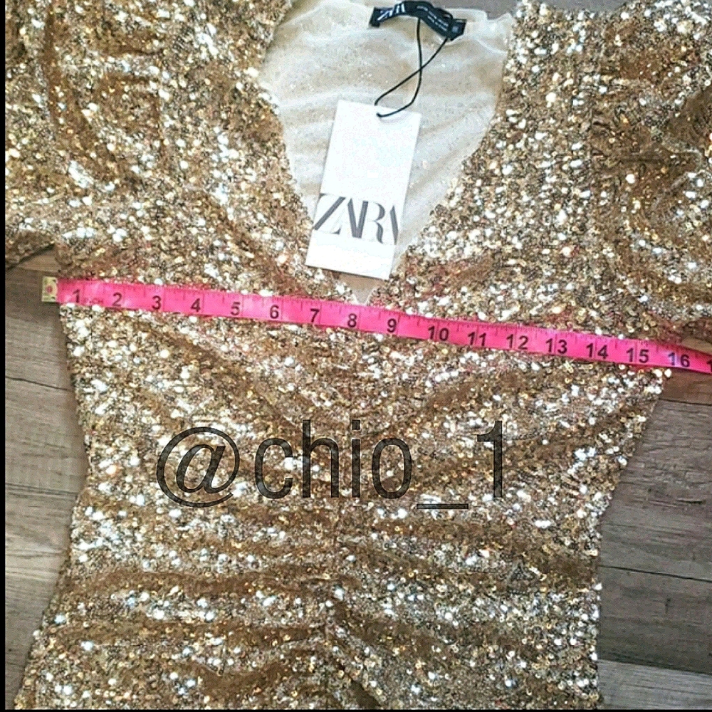 ZARA LIMITED EDITION DRAPED SEQUIN GOLD DRESS - Picture 15 of 16